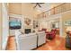 Spacious living room with fireplace and a beautiful upper balcony at 10540 Byrum Woods Dr, Raleigh, NC 27613