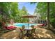 Relaxing backyard pool with chairs, lounges, and a table with chairs for Gathering fun at 10540 Byrum Woods Dr, Raleigh, NC 27613