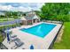 Community pool with ample seating, surrounded by trees and landscaping near parking at 1104 Arden Trace Ct, Fuquay Varina, NC 27526