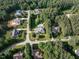 Aerial view showcasing well-manicured lawns, swimming pools, and tree-lined streets in a residential area at 1201 Kalworth Rd, Wake Forest, NC 27587