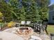 Backyard fire pit area surrounded by mature trees, perfect for relaxation or outdoor entertainment at 1201 Kalworth Rd, Wake Forest, NC 27587