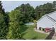 Lush backyard featuring a private swimming pool, ample green space, and mature trees, offering a serene retreat at 1201 Kalworth Rd, Wake Forest, NC 27587