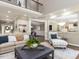 Bright, open-concept living room with hardwood floors, comfortable seating, and elegant decor at 1201 Kalworth Rd, Wake Forest, NC 27587