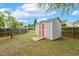 Fenced backyard with a storage shed for all your gardening tools and outdoor equipment at 149 Hutson Ln, Clayton, NC 27527