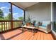 Covered back porch featuring comfortable seating, decor, and tranquil views of the beautiful, clear blue sky at 174 Tafton Dr, Wendell, NC 27591