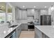 Modern kitchen featuring gray cabinets, stainless steel appliances, and ample counter space at 190 Wendover Pkwy, Pittsboro, NC 27312