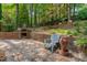 Outdoor patio featuring a brick pizza oven, stone floor, and natural garden surround at 207 Old Forest Creek Dr, Chapel Hill, NC 27514