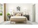 Cozy bedroom with a patterned rug, a wooden-framed bed and natural light through the window at 308 Canyon Spring Trl, Wake Forest, NC 27587