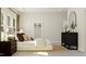 Bright bedroom featuring modern furniture, carpet and ensuite walk-in closet for ample storage at 308 Canyon Spring Trl, Wake Forest, NC 27587
