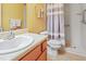 Bathroom featuring shower, toilet and sink at 3108 Forrestal Dr, Durham, NC 27703