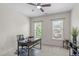 This room features a ceiling fan, carpet floors and two bright windows with beautiful views at 3304 Rockland Ridge Dr, Cary, NC 27519
