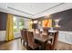 Formal dining room showcases dark walls, decorative lighting, hardwood floors, and a large window at 3601 Nightfall Ct, Raleigh, NC 27607