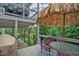 Backyard porch with a seating area and views of the beautiful landscaping at 372 Farnleigh Dr, Chapel Hill, NC 27517