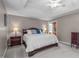 Spacious main bedroom featuring a tray ceiling, bedside tables, lamps, and a walk-in closet at 408 Dairy Farm Dr, Hillsborough, NC 27278