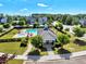 Aerial view of a sparkling community pool, clubhouse, and surrounding greenery, perfect for relaxing and enjoying the outdoors at 5404 Onyx Mill Ct, Raleigh, NC 27616