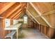 Unfinished attic space with exposed beams and a window is ready for your imagination at 5804 Heatherbrook Cir, Raleigh, NC 27612