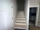 A clean, white staircase leads upstairs, connecting seamlessly to the home's contemporary design at 60 Stream View Way, Spring Hope, NC 27882