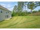 Large backyard with mature trees provides a serene setting for outdoor activities and relaxation at 672 Millers Mark Ave, Wake Forest, NC 27587