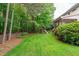 Expansive backyard featuring a play set, lush lawn, privacy fence, and mature trees at 7929 Pine Timber Dr, Raleigh, NC 27613