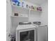 Efficient laundry room with modern washer and dryer, and ample storage shelving at 7929 Pine Timber Dr, Raleigh, NC 27613