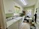 Laundry room features a washer, dryer, sink and door leading to the back yard at 96 Holly Cir, Henderson, NC 27537