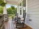 Cozy front porch featuring rocking chairs and a view of the landscaped yard at 1148 Tringham Ct, Apex, NC 27502
