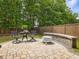 Outdoor patio with seating, fire pit, brick surround, and lawn at 1148 Tringham Ct, Apex, NC 27502