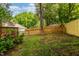 Spacious backyard with a wooden fence and mature trees, perfect for outdoor enjoyment at 203 Brick St, Wake Forest, NC 27587