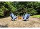A cozy outdoor area features four Adirondack chairs around a fire pit at 305 Burkwood Ln, Raleigh, NC 27609