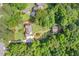 Lush canopy aerial view showing a well maintained home and backyard, garage, and mature trees at 310 Cross Lake, Fuquay Varina, NC 27526