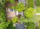 Bird's-eye view of the property showcasing the house, parking area, and surrounding greenery at 313 Colleton Rd, Raleigh, NC 27610