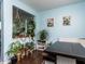 Bright dining area with a custom bench seating and a view into the living room at 3507 Portico Ln, Durham, NC 27703