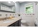 Bathroom featuring a vanity with a vessel sink and tiled walls at 3515 Luna Ln, Durham, NC 27705