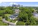 Aerial view of new construction home featuring modern design, landscaping, and city skyline in the background at 409 E Lee St, Raleigh, NC 27601