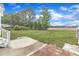 Large backyard with a brick patio and green grass at 430 Sir David Dr, Zebulon, NC 27597