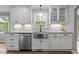 Kitchen with stainless steel farmhouse sink, modern appliances and white cabinetry at 5116 Knaresborough Rd, Raleigh, NC 27612