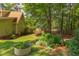 Lush backyard with mature trees and garden area, creating a serene outdoor space at 520 Brittany Bay W, Raleigh, NC 27614