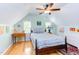 Attic bedroom with light blue walls, hardwood floors, natural light and comfortable furnishings at 520 Brittany Bay W, Raleigh, NC 27614