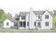 Illustration of a new two-story home with a neutral exterior and a charming front porch at 6501 Burnette Flower Way, Raleigh, NC 27612