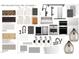 Interior design sample board featuring fixtures, lighting, and color swatches for a modern home at 6501 Burnette Flower Way, Raleigh, NC 27612