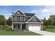 Beautiful new construction home with gray siding, stone accents, and an attached two-car garage at 75 Venture Ct, Franklinton, NC 27525