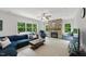 Bright living room boasts a stone fireplace, large windows, plush seating, and neutral carpeting at 776 Legend Oaks Dr, Chapel Hill, NC 27517