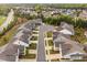 An aerial view of a neighborhood showcases well-manicured lawns, sidewalks, and tree-lined streets at 829 Churton Pl, Cary, NC 27518