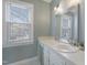 Bright bathroom with a large window, a vanity with a modern sink, and neutral walls at 8608 Cheerful Ct, Raleigh, NC 27615