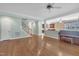 Open-concept living room with hardwood floors and staircase at 1608 Heritage Links Dr, Wake Forest, NC 27587