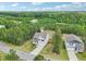 An aerial view of the property in a quiet residential neighborhood surrounded by mature trees at 170 Baker Farm Dr, Youngsville, NC 27596