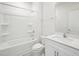 Clean bathroom with shower-tub combo and a sleek, modern vanity at 170 Baker Farm Dr, Youngsville, NC 27596