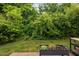Grassy backyard with lush trees and a raised garden bed at 2018 Grassy Banks Dr, Raleigh, NC 27610