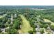 This aerial view displays a beautiful golf course running through a neighborhood with plentiful trees at 204 Muirfield Ln, Clayton, NC 27527