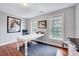 Bright home office with hardwood floors, large windows, and a classic white desk at 2109 W Marilyn Cir, Cary, NC 27513